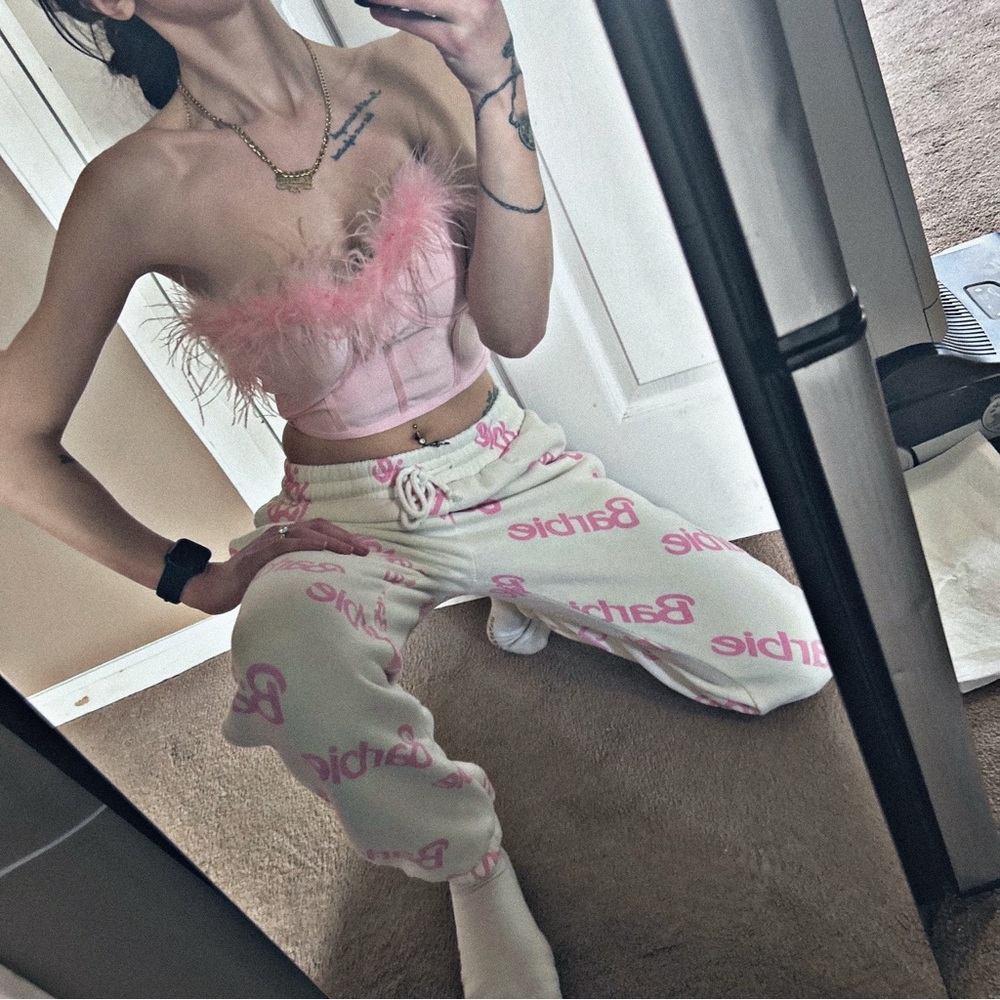 Revolve Pink Fur Bustier Crop Top